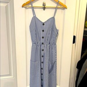 Navy and White Striped Midi Dress